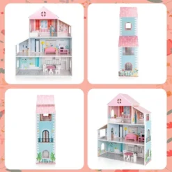 Costway Wooden Dollhouse For Kids 3-Tier Toddler Doll House W/Furniture Gift For Age 3+ -Kiddie Kingdom Store GUEST 0199ef18 9663 4b3a 8aef a7d315ec78ff