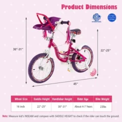 Costway 16'' Kids Bike With Doll Seat Girls Bicycle With Training Wheels For 4-7 Years Old Girl -Kiddie Kingdom Store GUEST 01a5f634 1ffb 4e94 9215 dfe47ddb50f9