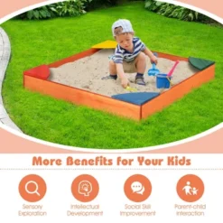 Costway Kids Wooden Backyard Sandbox W/ Built-in Corner Seating Kid's Outdoor Furniture -Kiddie Kingdom Store GUEST 027b7070 a0b1 46a0 ae98 ace267087f51
