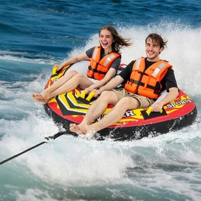 Costway Towable Tube For Boating 1 Or 2 Person Inflatable Boat Tube For Youth & Adult Red 3 Costway Towable Tube For Boating 1 Or 2 Person Inflatable Boat Tube For Youth & Adult Red