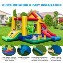 Costway Colorful Rainbow Kids Inflatable Bounce Castle With 50 Ocean Balls & 735W Blower -Kiddie Kingdom Store GUEST 02ecb0e9 56bd 42df 98fd 9181f932f29f
