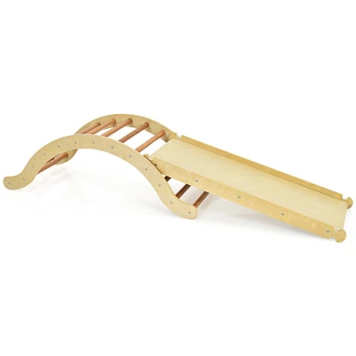 Costway 3-in-1 Kids Climber Set Wooden Arch Triangle Rocker W/ Ramp & Blue Mat 9 Costway 3-in-1 Kids Climber Set Wooden Arch Triangle Rocker W/ Ramp & Blue Mat - Image 7