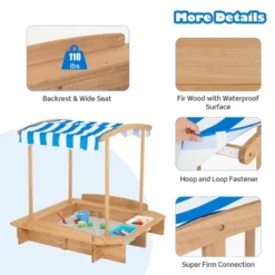 Costway Kids Large Wooden Sandbox W/ 2 Bench Seats Outdoor Play Station For Children -Kiddie Kingdom Store GUEST 057a26e7 9432 497c a231 d2c97235cc33