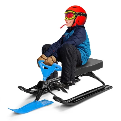 Costway Metal Snow Racer Sled W/ Steering Wheel And Brakes Kids Snow Sand Grass Sliding 9 Costway Metal Snow Racer Sled W/ Steering Wheel And Brakes Kids Snow Sand Grass Sliding - Image 7