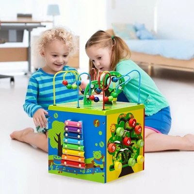 Costway 5-in-1 Wooden Activity Cube Toy Educational Learning Bead Maze W/ Rotatable Base 3 Costway 5-in-1 Wooden Activity Cube Toy Educational Learning Bead Maze W/ Rotatable Base