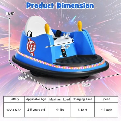 Costway 12V Vehicle 360° Spin Race Toy Kids Ride On Bumper Car W/ Remote Control Purple/Blue/Red/Pink 5 Costway 12V Vehicle 360° Spin Race Toy Kids Ride On Bumper Car W/ Remote Control Purple/Blue/Red/Pink - Image 3