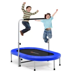 Costway 50'' Trampoline For 2 People Foldable Rebouncer W/Adjustable Handrail RedBlue -Kiddie Kingdom Store GUEST 0d0abb42 3da4 441d 878e 18db6a6e4cf5
