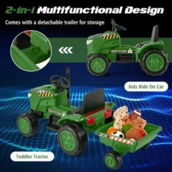 Costway 2-in-1 Electric Toy Car 12V Kids Ride On Tractor W/Trailer Remote Control Lights Grayish Gree/Red/Pink/Green -Kiddie Kingdom Store GUEST 0de5582d e490 4564 b2c5 f35cc66d2909