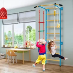 Costway 5 In 1 Kids Indoor Gym Playground Swedish Wall Ladder Children Home Climbing Gym
