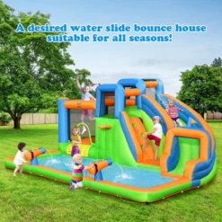 Costway Inflatable Water Slide Giant Bounce Castle With Dual Climbing Walls & 750W Blower