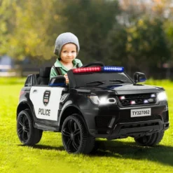 Costway Kids 12V Electric Ride On Car Police Car With Remote Control BlackWhite