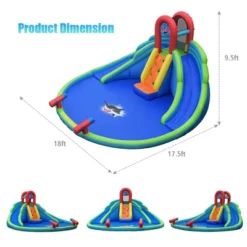 Costway Inflatable Bounce House Kids Water Splash Pool Dual Slides Climbing Wall Without Blower