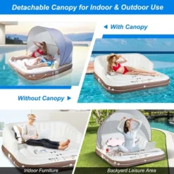 Costway Floating Island Inflatable Swimming Pool Float Lounge Raft With Canopy SPF50+ Retractable Detachable Sunshade With Two Cup Holders White -Kiddie Kingdom Store GUEST 11828a1d 58ff 44d0 af34 041bf1731798