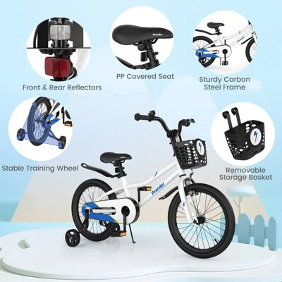 Costway 18'' Kid's Bike With Removable Training Wheels & Basket For 4-8 Years Old White/Blue/Red/Skyblue 9 Costway 18'' Kid's Bike With Removable Training Wheels & Basket For 4-8 Years Old White/Blue/Red/Skyblue - Image 7
