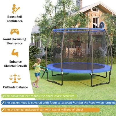 Costway 10FT Recreational Trampoline W/ Basketball Hoop Safety Enclosure Net Ladder 4 Costway 10FT Recreational Trampoline W/ Basketball Hoop Safety Enclosure Net Ladder - Image 2