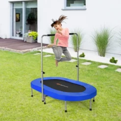 Costway Foldable Trampoline Double Mini Kids Fitness Rebounder W/ Adjustable Handle RedBlue -Kiddie Kingdom Store GUEST 13f63f09 878b 4cef 9e35 283a5801b0ec