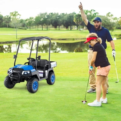 Costway 24V 7AH Kids Golf Cart 4WD 2 Seater Ride On Car With Sun Shade & Dump Bed Black/Red/Pink/Navy 5 Costway 24V 7AH Kids Golf Cart 4WD 2 Seater Ride On Car With Sun Shade & Dump Bed Black/Red/Pink/Navy - Image 3