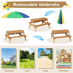 Costway 3-in-1 Kids Picnic Table Wooden Outdoor Sand & Water Table W/Umbrella Play Box Es -Kiddie Kingdom Store GUEST 1575ddc2 b879 4743 8799 627df648702d