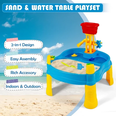 Costway Kids Sand And Water Table Activity Table Sandbox W/ 18 Pcs Accessories 9 Costway Kids Sand And Water Table Activity Table Sandbox W/ 18 Pcs Accessories - Image 7