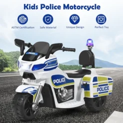 Costway 6V Kids Ride On Police Motorcycle Trike 3-Wheel W/ Headlight And Flashing Siren, White -Kiddie Kingdom Store GUEST 172b6e66 d4cd 4335 a09e f97032b7c775