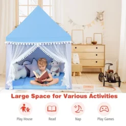 Costway Kids Play Tent Large Playhouse Children Play Castle Fairy Tent Gift W/ Mat PinkBlue -Kiddie Kingdom Store GUEST 19217fbf 250e 4e17 b23a aad9fa17538a