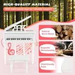 Costway 30 Key Classical Kids Piano Wooden Musical Instrument Toy W/ Stand & Stool White -Kiddie Kingdom Store GUEST 19b497a7 b112 4da0 9f13 e370441236af