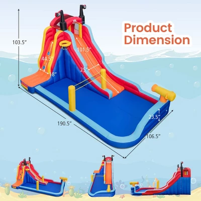 Costway Inflatable Water Slide Park Pirate Theme Bouncer Playhouse Castle With 735W Blower 4 Costway Inflatable Water Slide Park Pirate Theme Bouncer Playhouse Castle With 735W Blower - Image 2