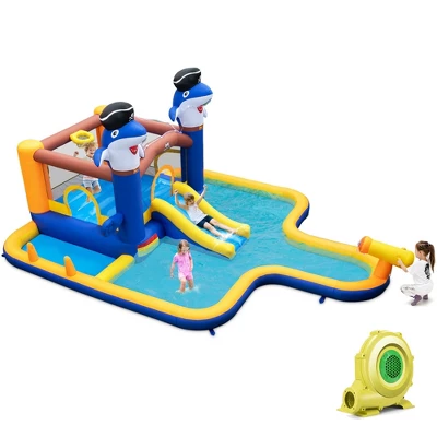Costway Inflatable Water Slide Park Bounce House Splash Pool Water Cannon With 735W Blower 10 Costway Inflatable Water Slide Park Bounce House Splash Pool Water Cannon With 735W Blower - Image 8