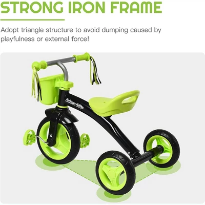 Costway Kids Tricycle Rider With Adjustable Seat Storage Basket Premium Quiet Wheels Non-Slip Handle RedGreen 4 Costway Kids Tricycle Rider With Adjustable Seat Storage Basket Premium Quiet Wheels Non-Slip Handle RedGreen - Image 2