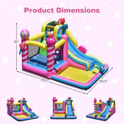 Costway Inflatable Bounce House Sweet Candy Bouncy Castle W/ Water Slide& 480W Blower 5 Costway Inflatable Bounce House Sweet Candy Bouncy Castle W/ Water Slide& 480W Blower - Image 3