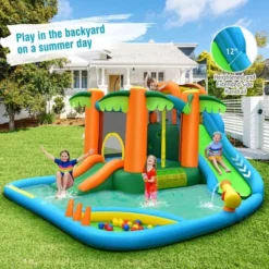 Costway Inflatable Water Slide Park Kid Bounce House W/ Upgraded Handrail & 780W Blower