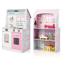 Costway Kids Kitchen Playset & Dollhouse 2-In-1 W/ Accessories & Furniture For Toddlers 15 Costway Kids Kitchen Playset & Dollhouse 2-In-1 W/ Accessories & Furniture For Toddlers -Kiddie Kingdom Store GUEST 21311841 7710 423c 8934 40721dc08748