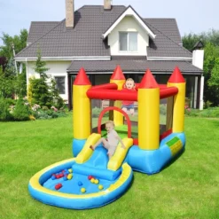 Costway Inflatable Bounce House Kids Slide Jumping Castle Bouncer W/Pool And 580W Blower
