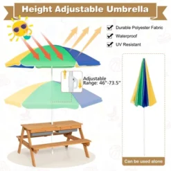 Costway 3-in-1 Kids Picnic Table Wooden Outdoor Sand & Water Table W/Umbrella Play Box Es -Kiddie Kingdom Store GUEST 21e998bc 8d05 40d6 8b24 9440d56d7154