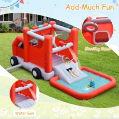 Costway Fire Truck Themed Inflatable Castle Water Park Kids Bounce House W/ 480W Blower -Kiddie Kingdom Store GUEST 231bb2de 570a 462f 9778 bf53e88bd612