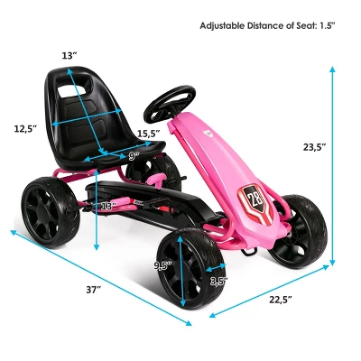Go Kart Pedal Car Kids Ride On Toys Pedal Powered 4 Wheel Adjustable Seat Pink/Black 4 Go Kart Pedal Car Kids Ride On Toys Pedal Powered 4 Wheel Adjustable Seat Pink/Black - Image 2