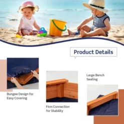 Costway Hexagon Wooden Cedar Sand Box W Seat Boards & Cover & Ground Liner -Kiddie Kingdom Store GUEST 24043967 f8dd 434b 9d08 286db531105b