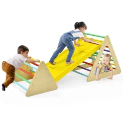 Costway 3 In 1 Kids Climbing Ladder Set 2 Triangle Climbers W/Ramp For Sliding & Climbing