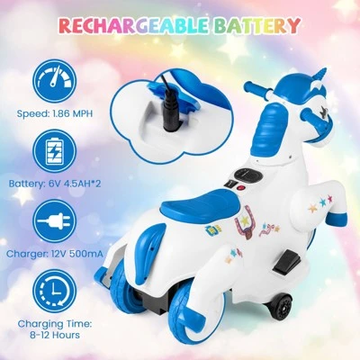 Costway 12V Kids Ride On Unicorn Toy W/ Training Wheels Music One-button Start Horse Toy 7 Costway 12V Kids Ride On Unicorn Toy W/ Training Wheels Music One-button Start Horse Toy - Image 5