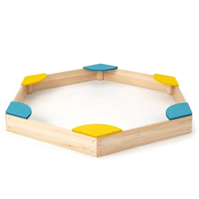 Costway Outdoor Wooden Sandbox With Seats Backyard Bottomless Sandpit For Kids Aged 3+ 11 Costway Outdoor Wooden Sandbox With Seats Backyard Bottomless Sandpit For Kids Aged 3+ - Image 9