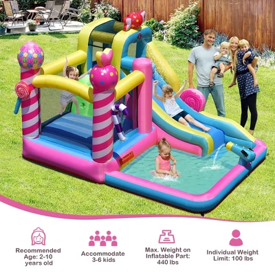 Costway Inflatable Bounce House Sweet Candy Bouncy Castle W/ Water Slide& 480W Blower 6 Costway Inflatable Bounce House Sweet Candy Bouncy Castle W/ Water Slide& 480W Blower - Image 4