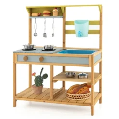 Costway Wooden Play Kitchen Set, Outdoor Kid's Mud Kitchen With Faucet & Water Box -Kiddie Kingdom Store GUEST 2c6006c4 9547 4802 81b5 d91800fa1bd2