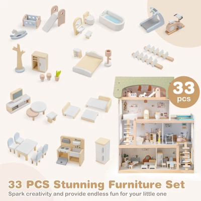 Costway Kids Wooden Dollhouse 4-Story Modern Doll House With 33Pcs Furniture Accessories 7 Costway Kids Wooden Dollhouse 4-Story Modern Doll House With 33Pcs Furniture Accessories - Image 5