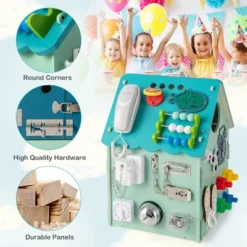 Costway Wooden Busy House Montessori Toy With Sensory Games & Interior Storage Space Blue/Pink -Kiddie Kingdom Store GUEST 2ee1a858 58af 449c ab11 9eb04ae19a5b