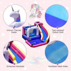 Costway Unicorn Theme Inflatable Water Slide Kids Bounce Castle W/ 480W Air Blower -Kiddie Kingdom Store GUEST 2f6cb59f 8091 45f9 a93c 64e2a9359340