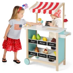 Costway Kids Ice Cream Cart Wooden Toddler Farmers Market Stand W/ Chalkboard & Storage -Kiddie Kingdom Store GUEST 3098de70 b6f6 4b11 91d1 2b849f54fc29