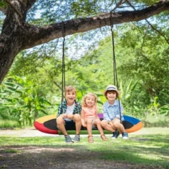 Costway 60'' Saucer Tree Swing Surf Outdoor Adjustable Kids Giant Oval Platform Swing Set Colorful/Blue/Green/Purple