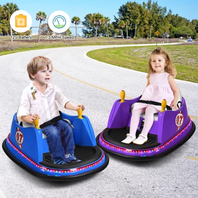 Costway 12V Vehicle 360° Spin Race Toy Kids Ride On Bumper Car W/ Remote Control Purple/Blue/Red/Pink 8 Costway 12V Vehicle 360° Spin Race Toy Kids Ride On Bumper Car W/ Remote Control Purple/Blue/Red/Pink - Image 6