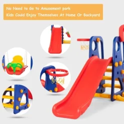 Costway 3 In 1 Junior Children Climber Slide Swing Seat Basketball Hoop Playset -Kiddie Kingdom Store GUEST 32e27006 bd63 4504 b958 e1c7ecb53575