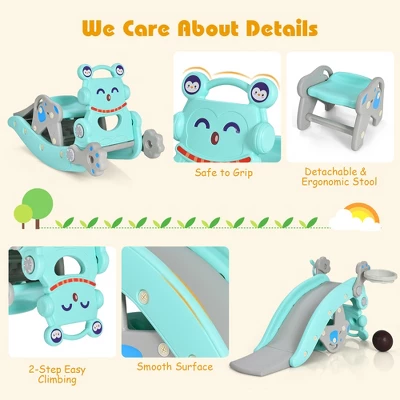 Babyjoy 4-in-1 Rocking Horse & Slide Set Toddler Slide Toy W/ Basketball Hoop 9 Babyjoy 4-in-1 Rocking Horse & Slide Set Toddler Slide Toy W/ Basketball Hoop - Image 7